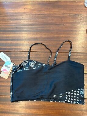 Nani Swimwear Black Textured Ribbed Crossover Bralette Bikini Top NWT XL